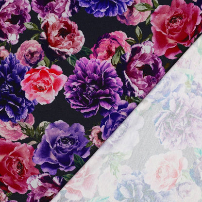 Punta di Roma knit fabric - purple and pink flowers 280 g/m²