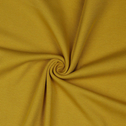 Sooniline puuvillatrikotaaž (RIB JERSEY) - sinepikollane 240 g/m²