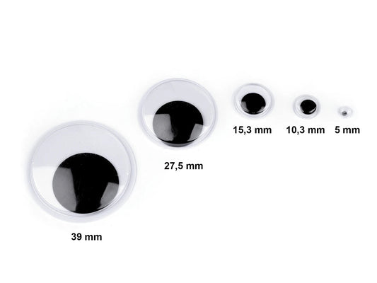 Attēls ar Rotaļlietu acis ar līmlenti 5; 10.3; 15.3 mm MIX 130 gab. – pieejams Šarlotes audumi