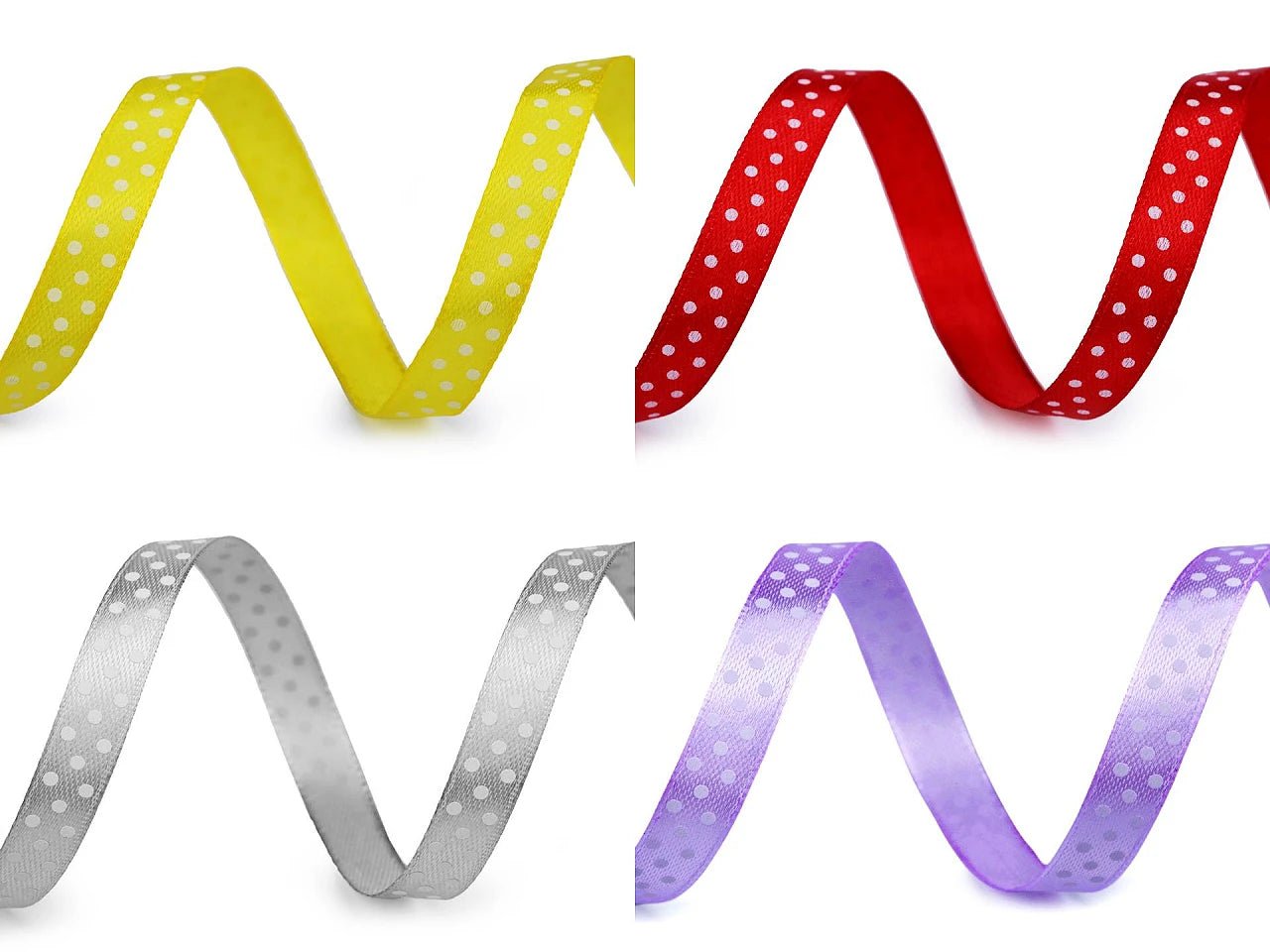 Attēls ar Satīna lente ar punktiem 10 mm (iepakojums 22,5 m) |dažādu toņu – pieejams Šarlotes audumi