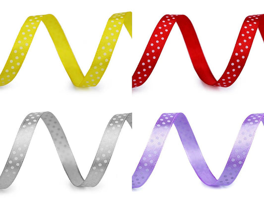 Attēls ar Satīna lente ar punktiem 10 mm (iepakojums 22,5 m) |dažādu toņu – pieejams Šarlotes audumi