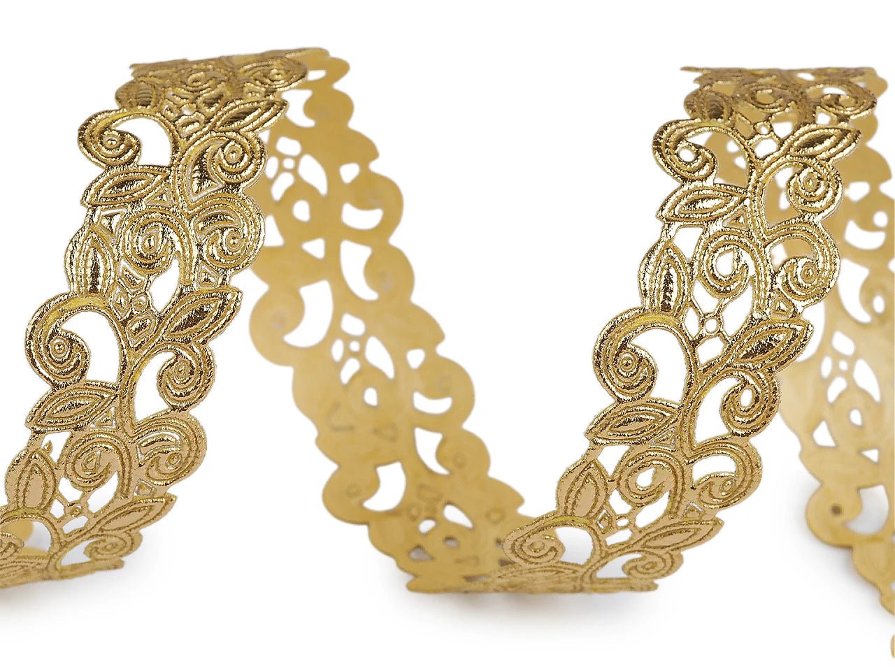 Attēls ar Satīna mežģīņu lente (laser - cut) | 22 mm|zelta – pieejams Šarlotes audumi