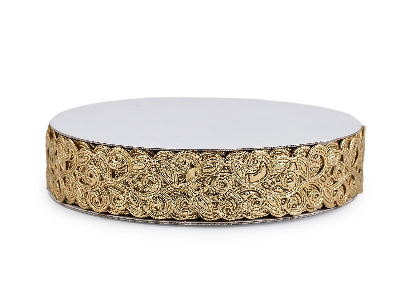 Attēls ar Satīna mežģīņu lente (laser - cut) | 22 mm|zelta – pieejams Šarlotes audumi