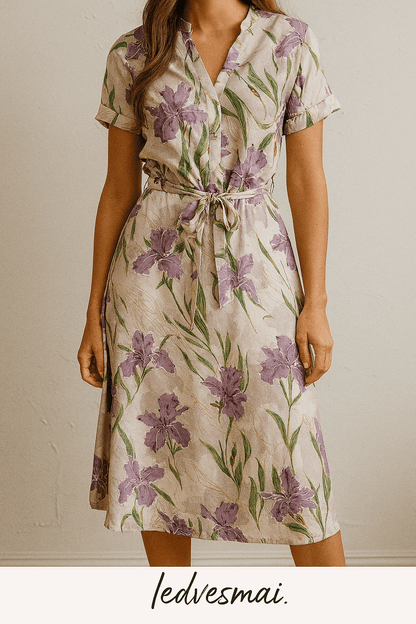 Satin with elastane - lilac orchids 80 g/m²