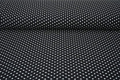 Šifons - baltas pumpiņas uz melna fona | 150 cm | 65 g/m²
