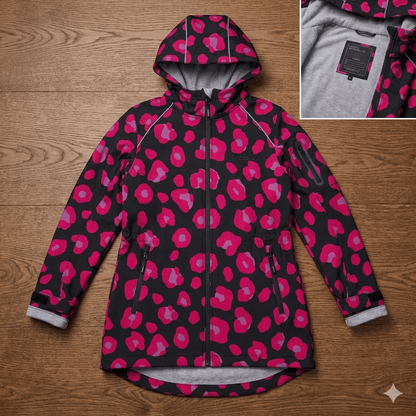Pilt Softshell-kangast fuksia leopardimustriga 310 g/m² – saadaval Šarlote kangad