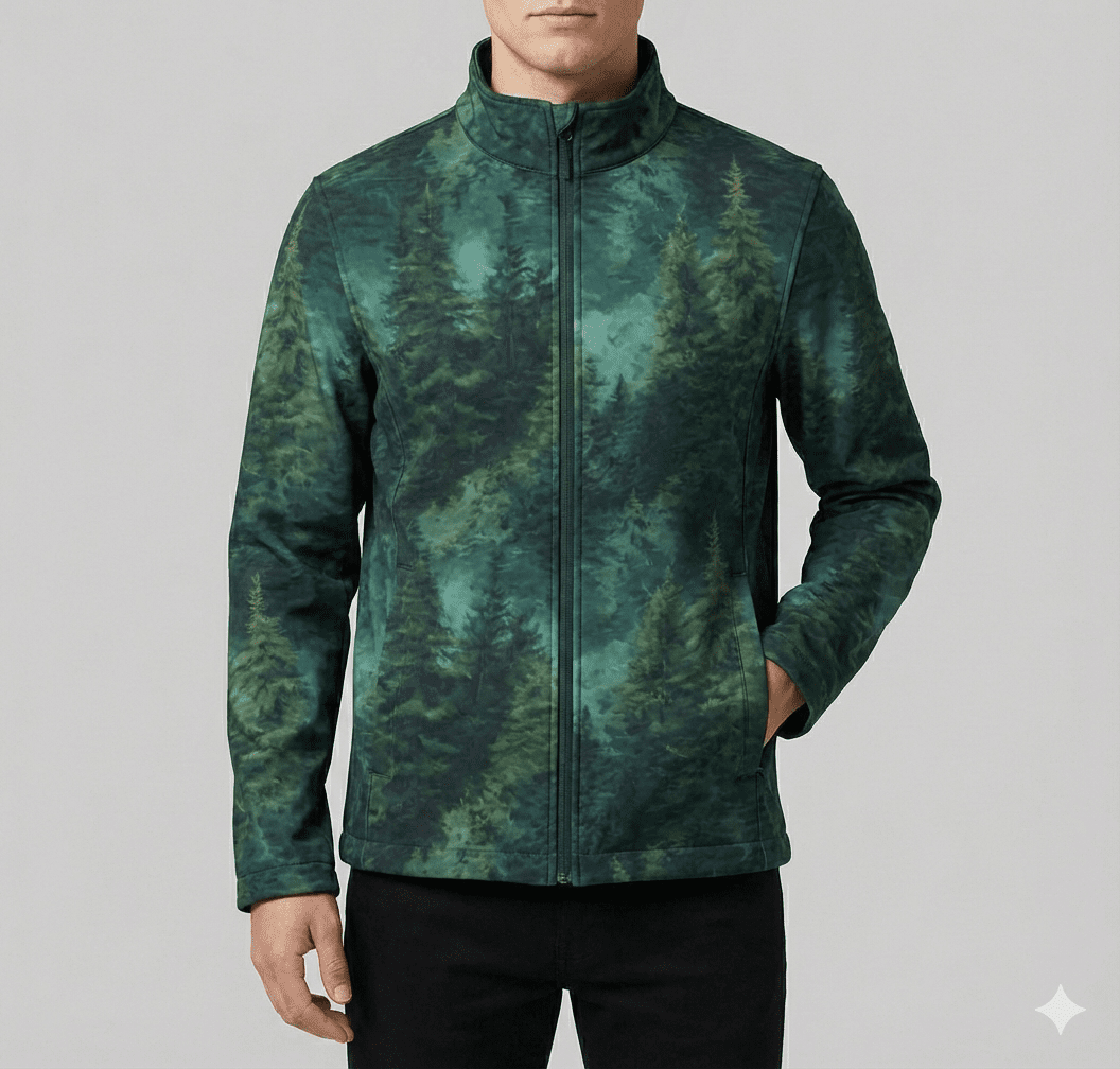 Attēls ar Softshell audums - Mūžzaļais mežs 300 g/m² – pieejams Šarlotes audumi