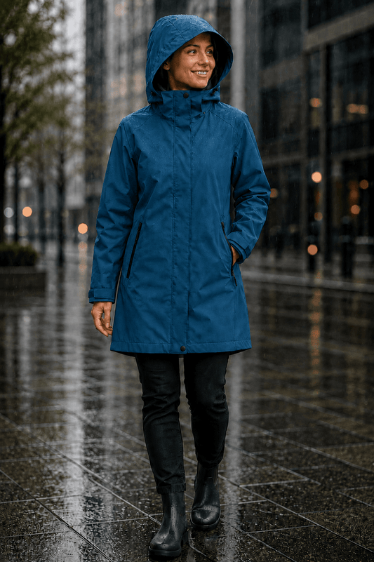 Softshell waterproof denim blue fabric – available online at Charlotte's Fabrics