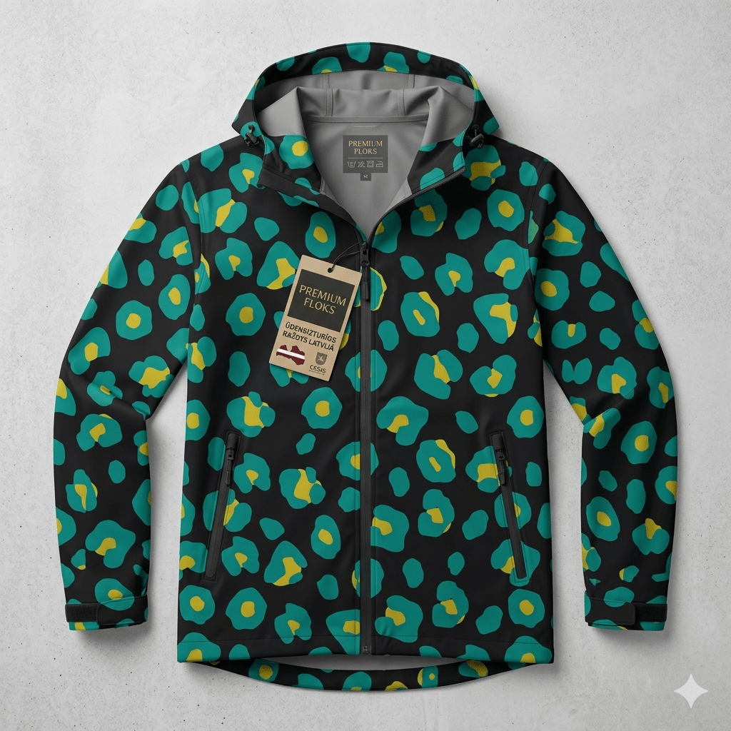 Attēls ar Softshell audums - zaļais leopards 310 g/m² – pieejams Šarlotes audumi