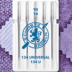 Attēls ar Šujmašīnas adatas SCHMETZ 134 UNIVERSAL ar apaļo kātu Nr.90 (5gab.) – pieejams Šarlotes audumi