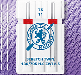Aiguille double pour machine à coudre SCHMETZ Stretch Twin ZWI n° 2,5/75 - 2 pièces – disponible chez Šarlotes audumi