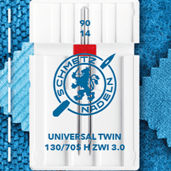 Image avec aiguille jumelée universelle pour machine à coudre SCHMETZ UNIVERSAL TWIN ZWI - n°3/90 (1 pc) – disponible chez Šarlotes audumi