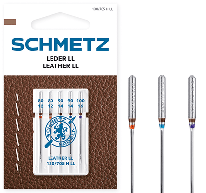 Šujmašīnu adatas ādai SCHMETZ LEATHER - Nr.80/90/100 (5gab.)