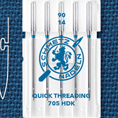 Õmblusmasina nõelad kiireks niidi läbitõmbamiseks SCHMETZ QUICK THREADING - Nr.90 (5tk)