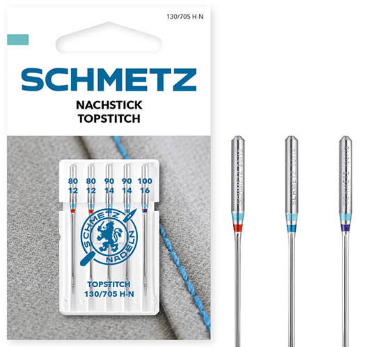 Šujmašīnu adatas dekoratīvajām šuvēm SCHMETZ TOPSTITCH NEEDLES - Nr.80/90/100 (5gab.)