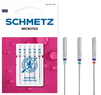 Õmblusmasina nõelad õrnadele kangastele SCHMETZ MICROTEX - nr 60/70/80 (5 tk)