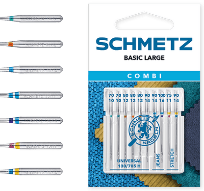 Image du lot d’aiguilles pour machine à coudre SCHMETZ CREATIVE 10 JEANS/UNIVERSAL/STRETCH (10 pièces) – disponible chez Šarlotes audumi