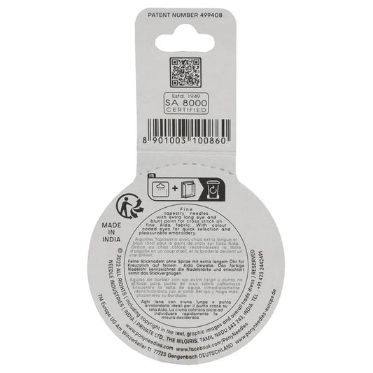 Attēls ar Šūšanas adatas, Pony Black Tapestry Needles — krāsainas actiņas, izm. 22–28 – pieejams Šarlotes audumi