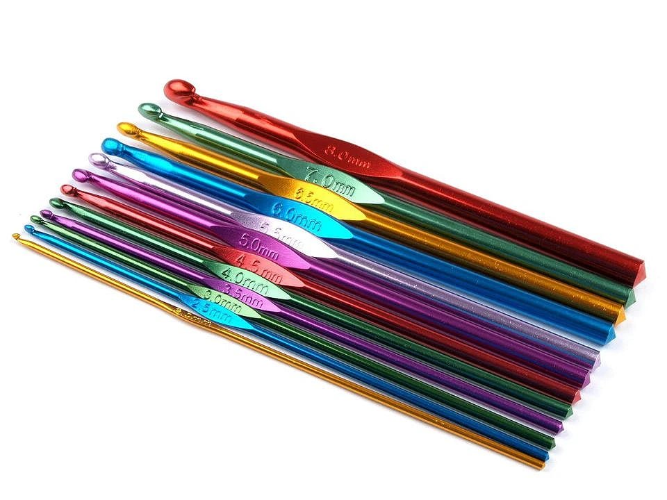 Attēls ar Tamboradatu komplekts – 12 izmēri (2–8 mm) | Alumīnija krāsainas tamboradatas – pieejams Šarlotes audumi