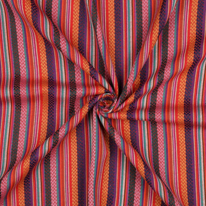 Ethnic pattern fabric - lilac, orange with red 200 g/m²