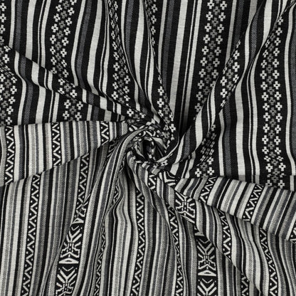 Image of folk pattern fabric - black and white abstract pattern 315 g/m² – available at Šarlotes audumi