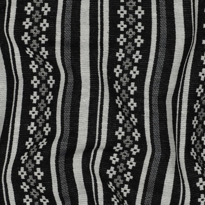 Image of folk pattern fabric - black and white abstract pattern 315 g/m² – available at Šarlotes audumi