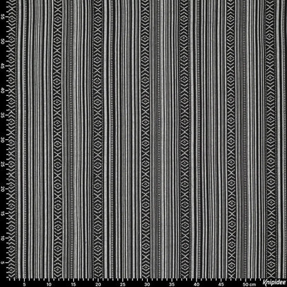 Folk pattern fabric - black with gray 200 g/m²