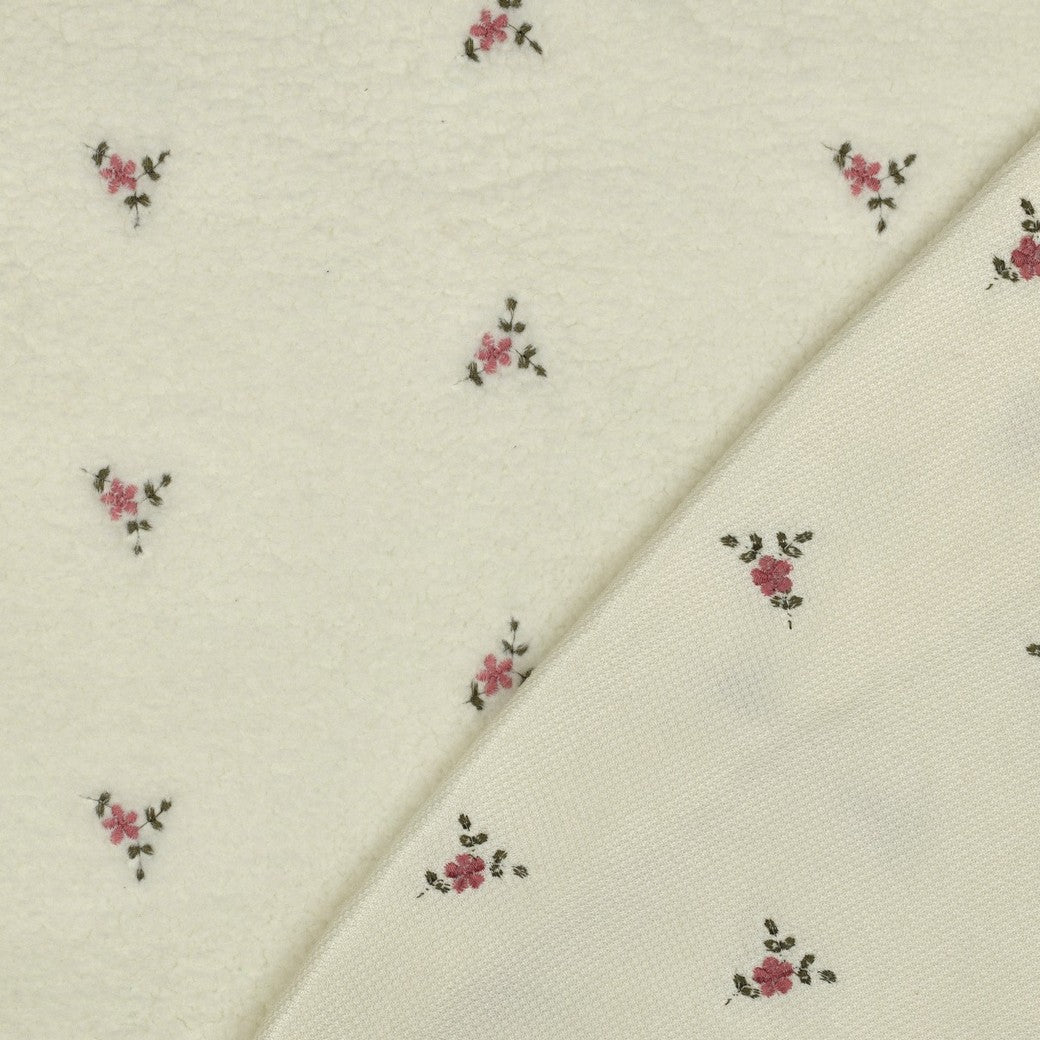 Image of Teddy fleece, warm white with embroidery – available online at Charlotte's Fabrics