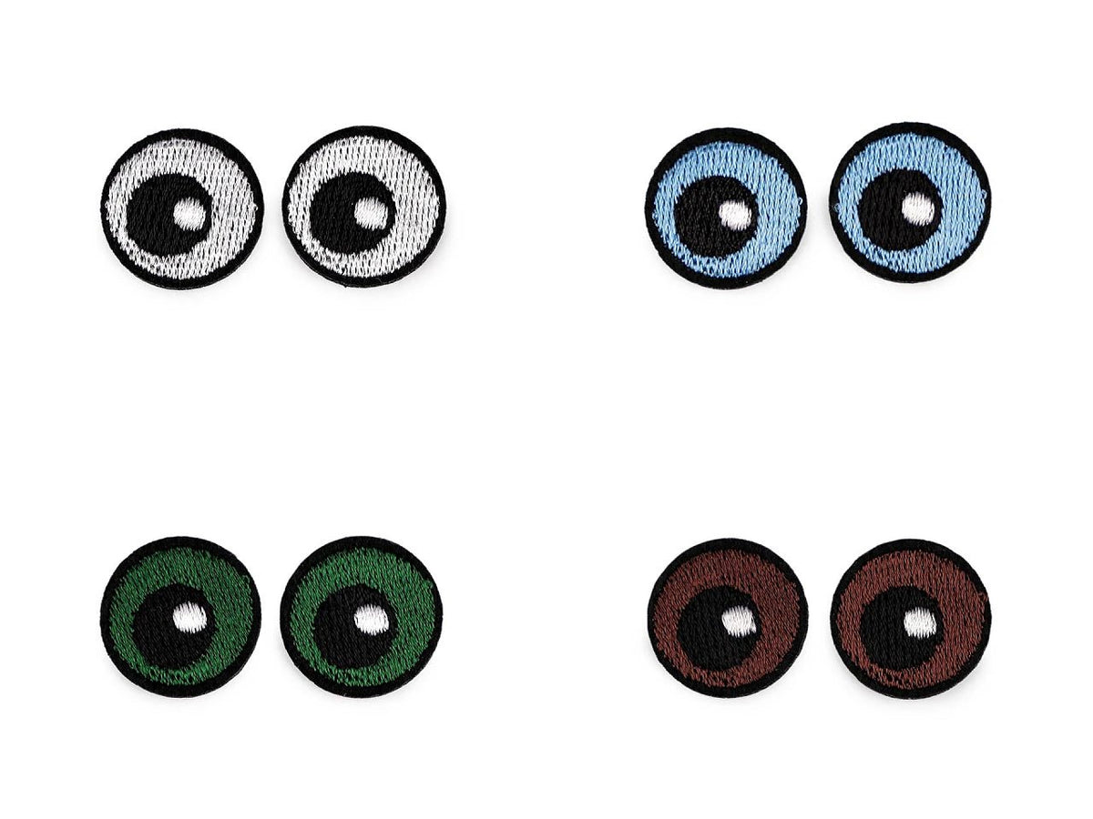 Image with iron-on Eyes patch Ø 2.2 cm – embroidered fabric patch, 10 pcs. – available online at Charlotte's Fabrics