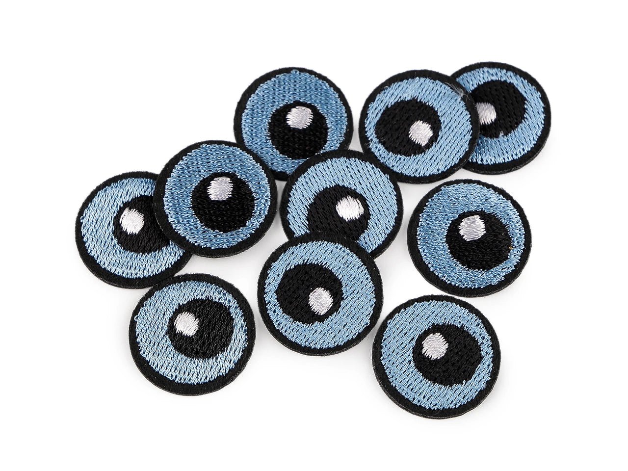 Image with iron-on Eyes patch Ø 2.2 cm – embroidered fabric patch, 10 pcs. – available online at Charlotte's Fabrics