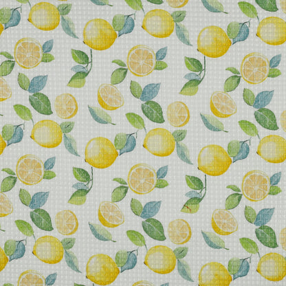 Image de tissu nid d’abeille - citrons 185 g/m² – disponible chez Šarlotes audumi