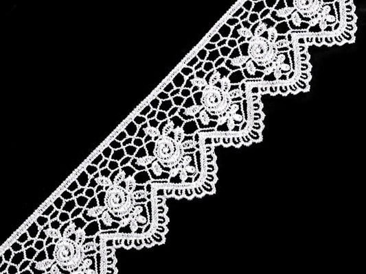 Attēls ar Venēcijas mežģīņu lente 45 mm - balta – pieejams Šarlotes audumi