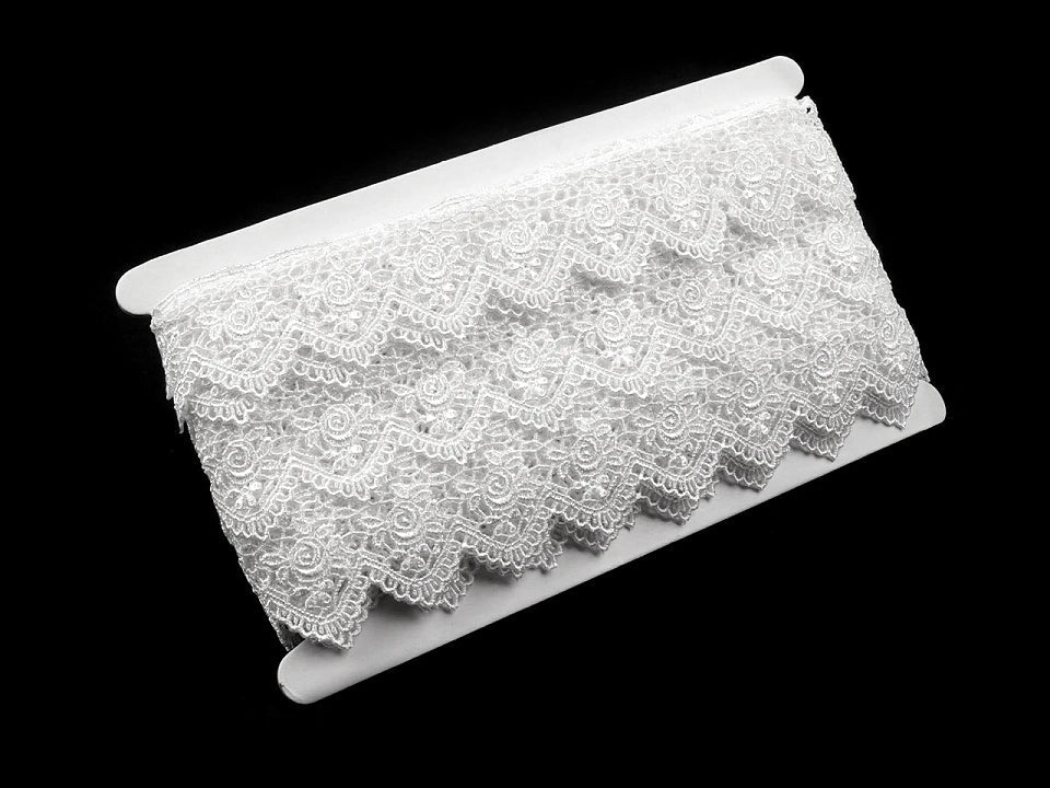 Attēls ar Venēcijas mežģīņu lente 45 mm - balta – pieejams Šarlotes audumi