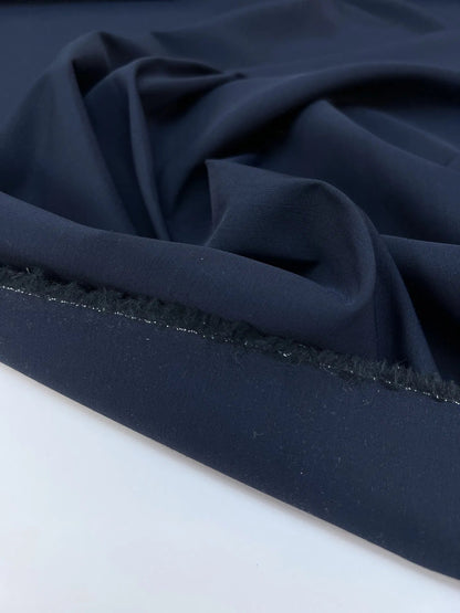 Tissu en laine avec soie - bleu foncé 160 g/m²
