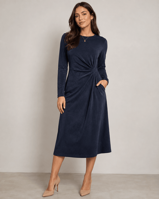 Suede knit fabric, dark blue – available online at Šarlotes audumi
