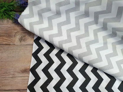 100 % tissu en coton à zigzags blanc et gris 130 g/m²