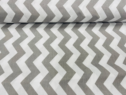 100 % tissu en coton à zigzags blanc et gris 130 g/m²