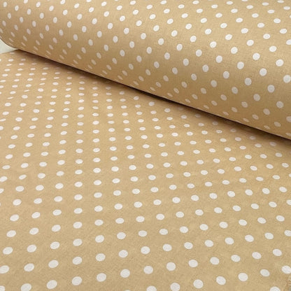 Tissu 100 % coton à pois sur fond jaune pâle, 125 g/m²
