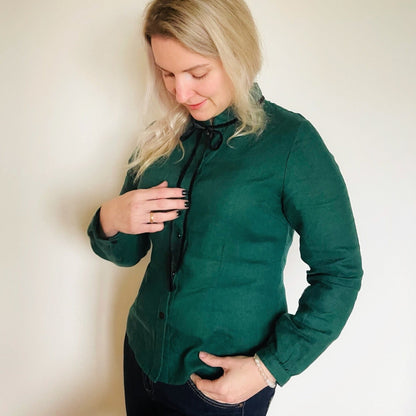 100% softened linen, cool dark green shade 205 g/m²