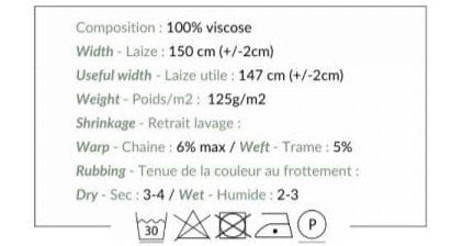 100% Viskozes audums-haki, melnbalts raksts 125 g/m²