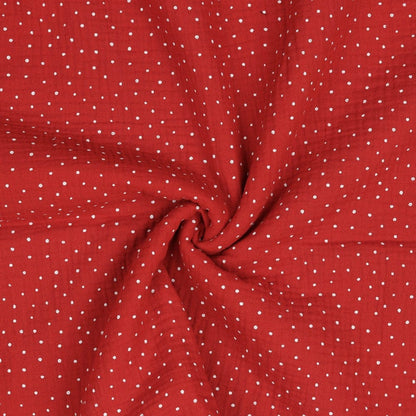 Mousseline à pois sur fond rouge 125 g/m²