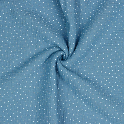 Pois en mousseline sur fond bleu 125 g/m²