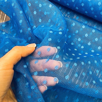 Tulle à pompons bleu royal